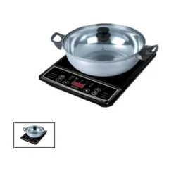 Cocina de inducción con olla y tapa de cristal