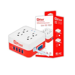 Extensión y protector de sobretensión (10A, 4 salidas, 4 puertos USB)