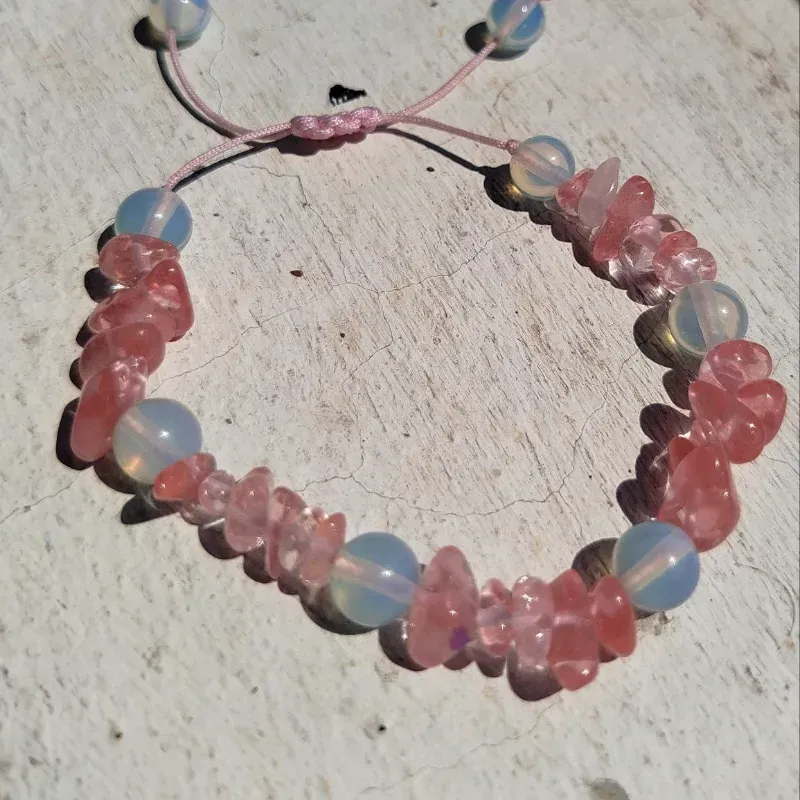 Pulsera Piedra lunar y Cuarzo chip Rosa