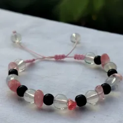 Pulsera Cuarzo rosa, Piedra lunar y Onix