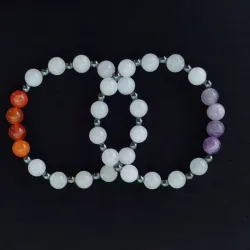 Pulsera de Cuarzo blanco, Amatista y Cornalina