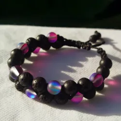 Pulsera de cuarzo electrificado y piedra Volcánica