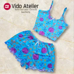 Pijama de 2 piezas corto Zoo turquesa 