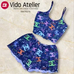 Pijama de 2 piezas corto Chanel negro