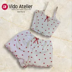 Pijama de 2 piezas corto Blanco corazones rojo