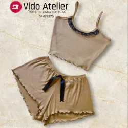 Pijama de 2 piezas corto Camel con plisado