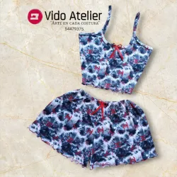 Pijama de 2 piezas corto Chanel rojo/gris