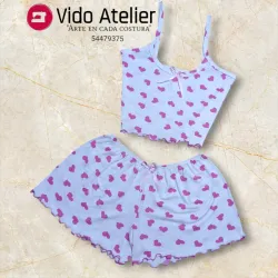 Pijama de 2 piezas corto Corazones rosados