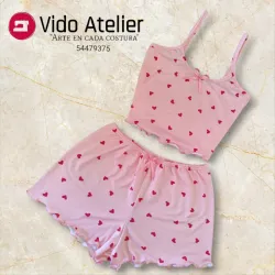 Pijama de 2 piezas corto Durazno corazones