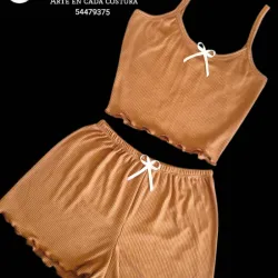Pijama de 2 piezas corto Mostaza