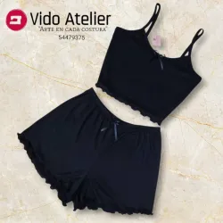 Pijama de 2 piezas corto negro