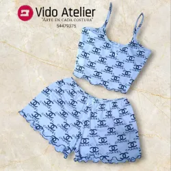 Pijama de 2 piezas corto Chanel blanco