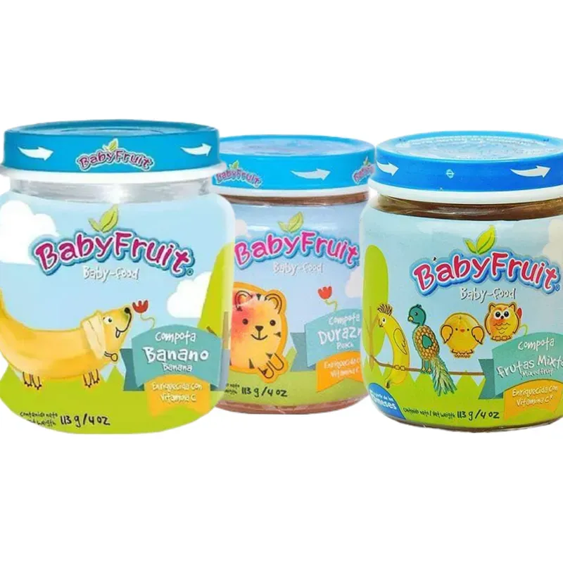 Compotas BabyFruits 113g sabores platanito ,mixta, melocotón 