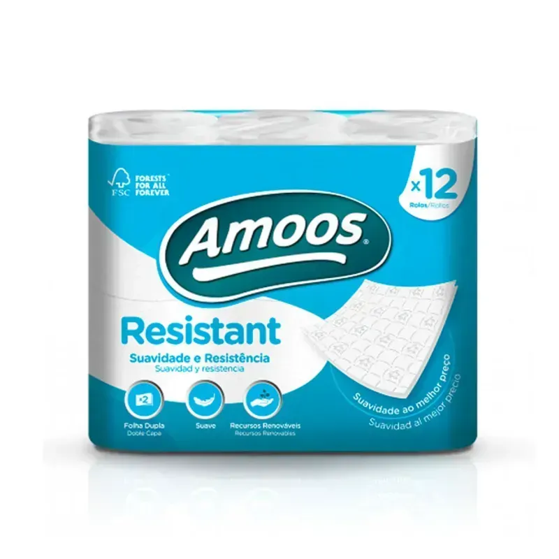 Papel sanitario 4 rollos  AMOOS doble hoja XL