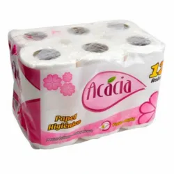 Paquete papel sanitario de 12 rollos marca Acasia