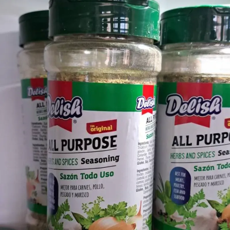 Sazon completo marca DELISH 250g Sabor mixto Contiene una mezcla de especias ,ajo, cebolla, pimienta negra, cilantro, perejil, albahaca, comino, tomillo, cúrcuma, perejil,laurel, hinojo 