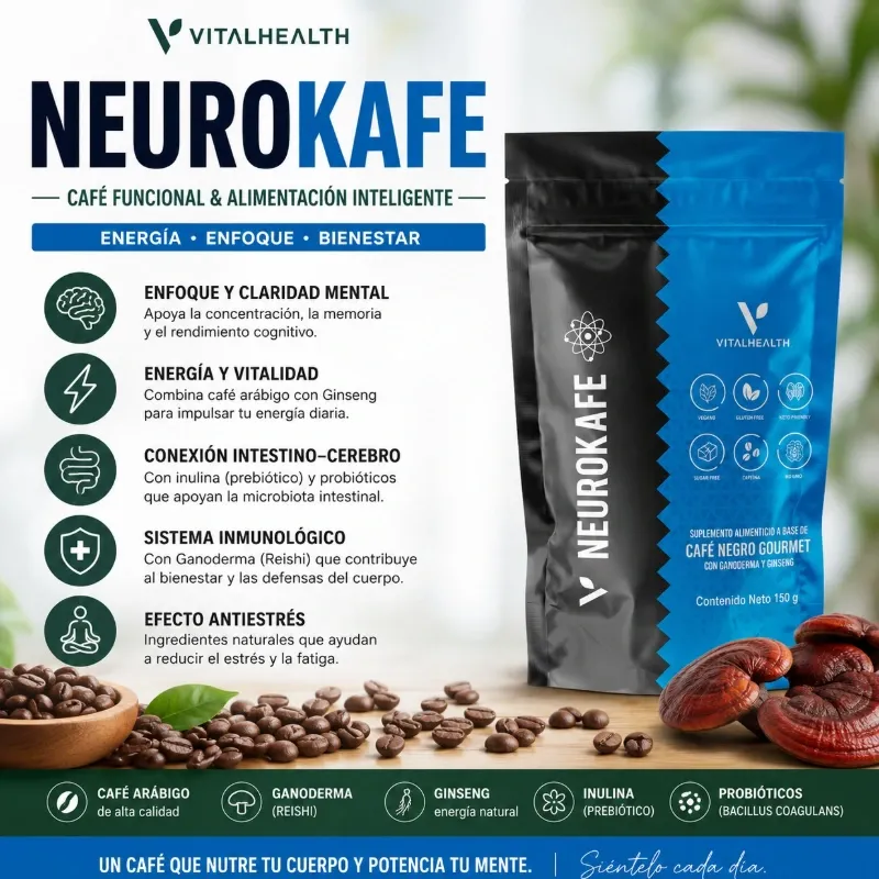 Café Neurokafe con Probióticos + Hongos Funcionales | Conexión Intestino Cerebro, Enfoque y Energía