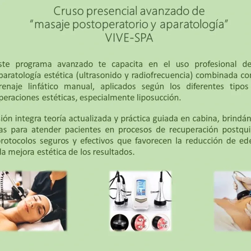 Cursos presenciales avanzados de "masaje postoperatorio y aparatología"