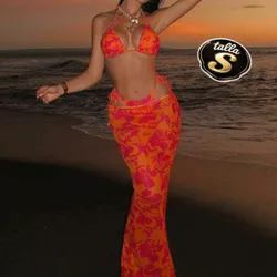 Conjunto de 3 piezas de bikini y pareo