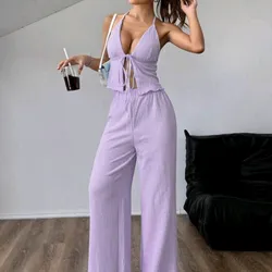 Conjunto de pantalón ancho y blusa de mujer