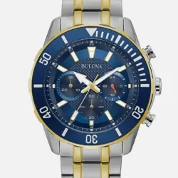 Bulova classic 44 mm watch men silver blue 