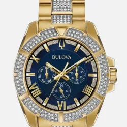 Bulova Swarovski Crystal  Markers 44 mm gold watch men 