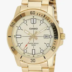 Casio MTP-VD01G-9EV Enticer - Reloj deportivo analógico casual de acero inoxidable con esfera dorada para hombre, talla única , Movimiento de cuarzo