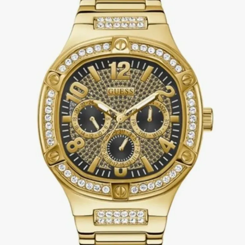 Guess Gold Watch mens. Cristal Acents 