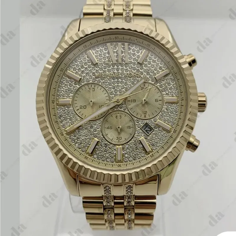 Michael kors 44 mm Pave Lexington gold cristal watch men 