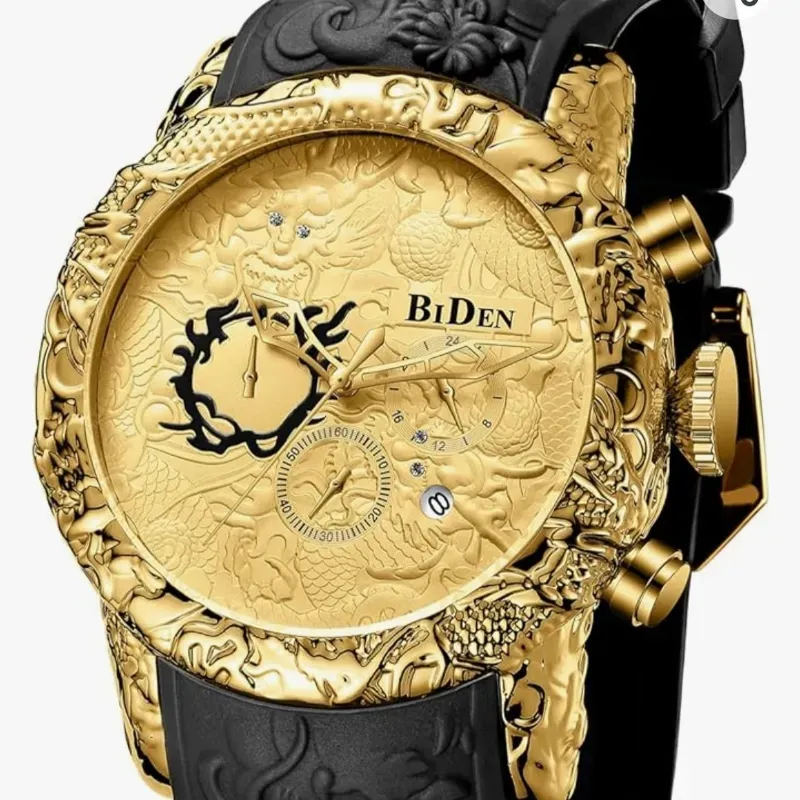 Biden gold whatch  49 mm men. Pulsera de silicona