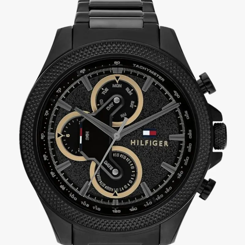 Tommy Hilfiger Reloj inspirado en carreras de acero inoxidable para hombre (modelo 1792081), Negro/Negro, Classic