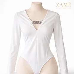 Body Blanco Elegante Escote V con Detalle Brillante
