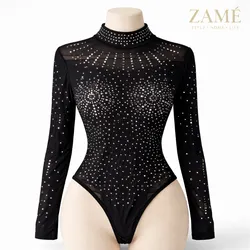 Body Negro Manga Larga con Brillos