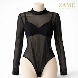 Body Negro Transparente Manga Larga