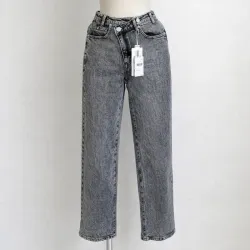Jeans Gris Acid Wash Tiro Alto