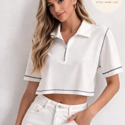 ✨ Pullover Crop con Cremallera