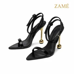 Sandalias de Tacón Negras con Tacón Dorado