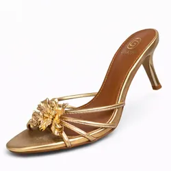 Sandalias Glam Gold Flower
