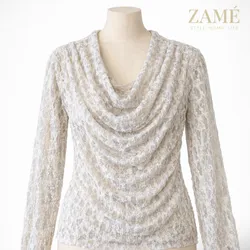 Top Encaje Blanco Drapeado Elegante
