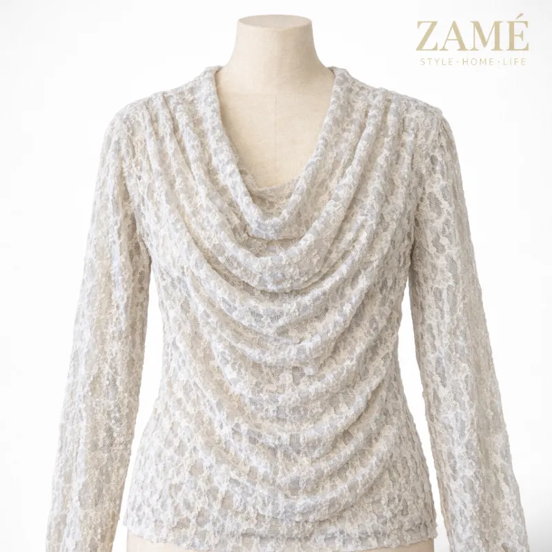 Top Encaje Blanco Drapeado Elegante