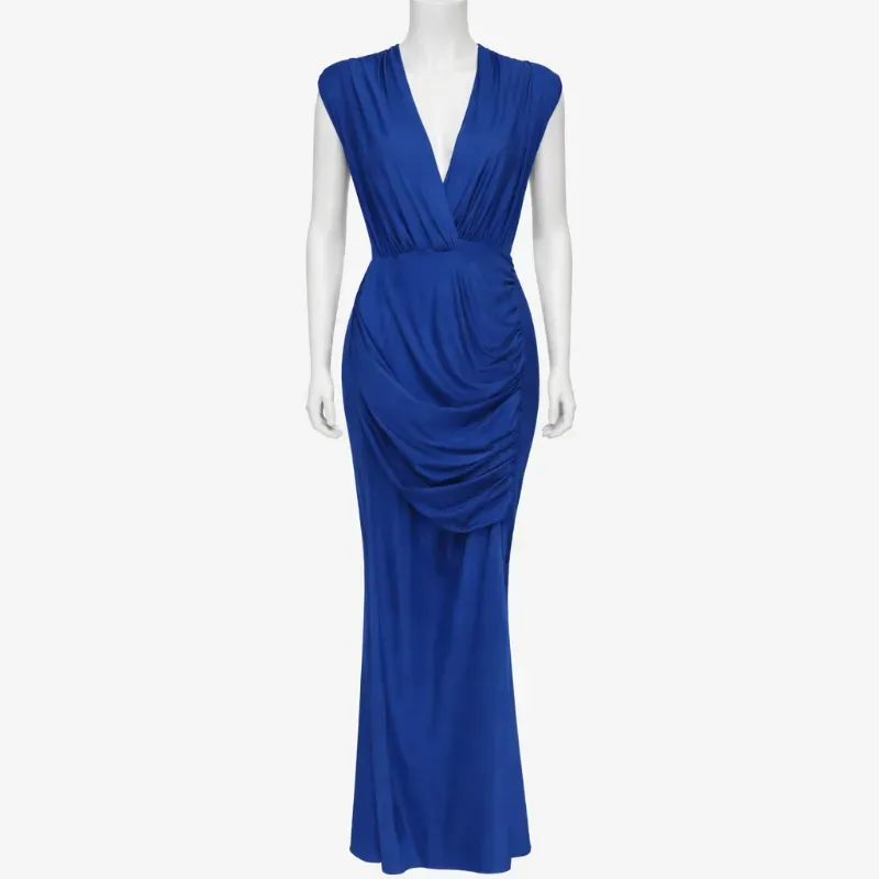 Vestido Largo Azul Drapeado 🔥