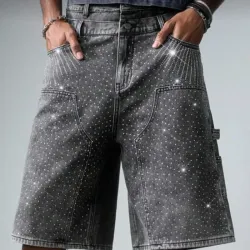 Shorts mezclilla doble faja de brillo