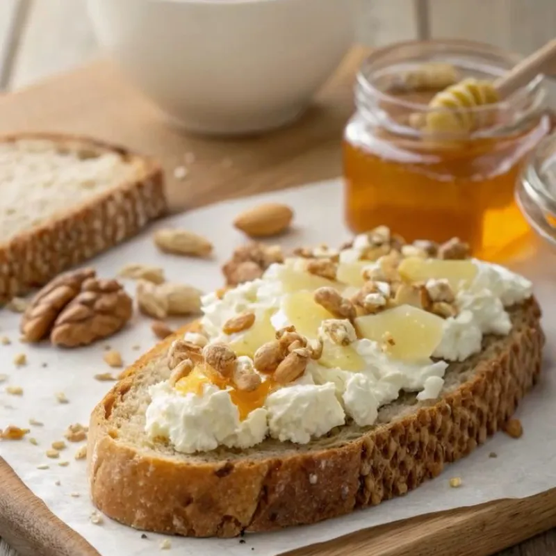 Tostadas con Queso Feta, miel y frutos secos 